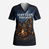 Raccoons Campfire Stay Cozy Stay Wild Scrub Top Starry Night Forest Wildlife