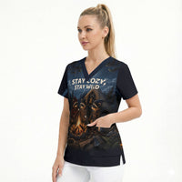 Raccoons Campfire Stay Cozy Stay Wild Scrub Top Starry Night Forest Wildlife