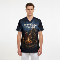Raccoons Campfire Stay Cozy Stay Wild Scrub Top Starry Night Forest Wildlife