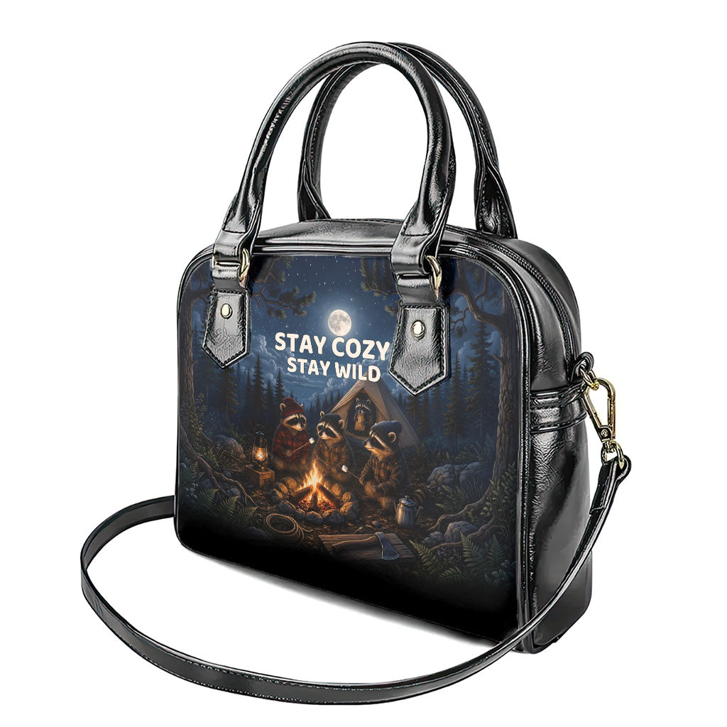 Raccoons Campfire Stay Cozy Stay Wild Shoulder Handbag Starry Night Forest Wildlife