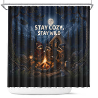 Raccoons Campfire Stay Cozy Stay Wild Shower Curtain Starry Night Forest Wildlife