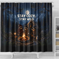 Raccoons Campfire Stay Cozy Stay Wild Shower Curtain Starry Night Forest Wildlife