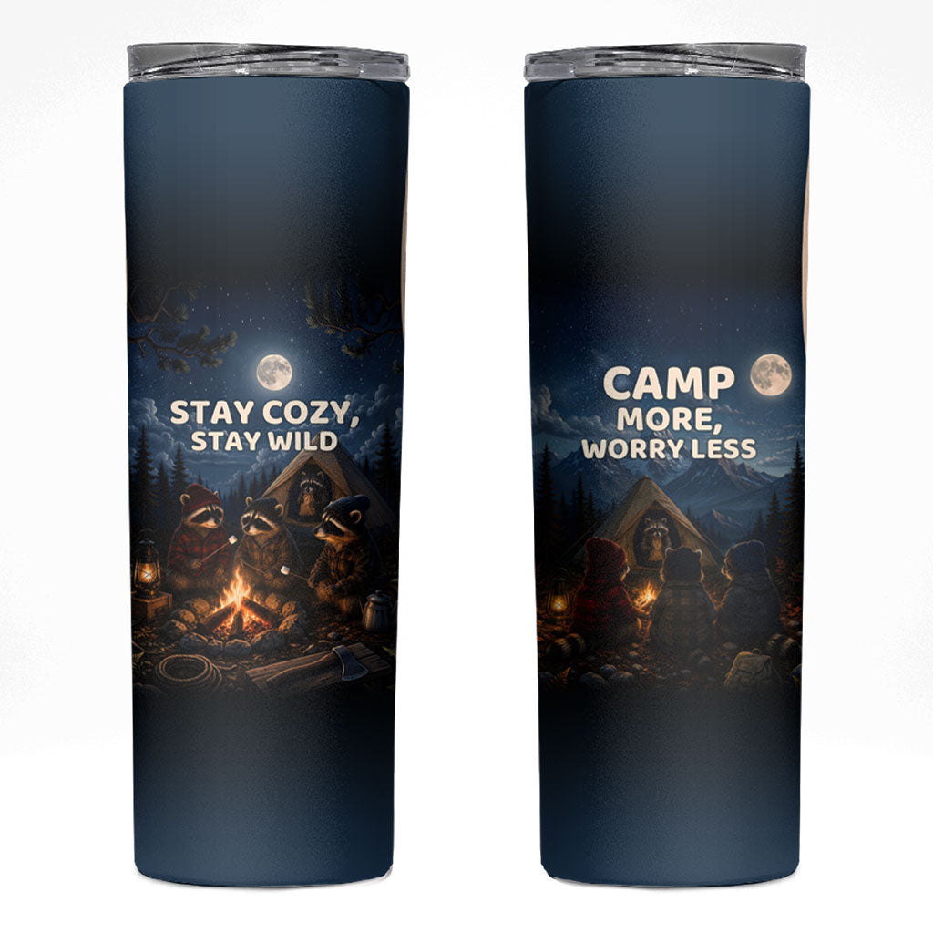 Raccoons Campfire Stay Cozy Stay Wild Skinny Tumbler Starry Night Forest Wildlife