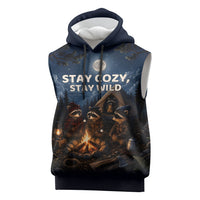 Raccoons Campfire Stay Cozy Stay Wild Sleeveless Hoodie Starry Night Forest Wildlife