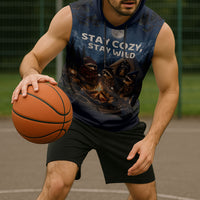 Raccoons Campfire Stay Cozy Stay Wild Sleeveless Hoodie Starry Night Forest Wildlife