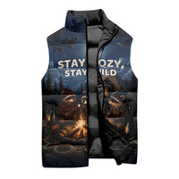Raccoons Campfire Stay Cozy Stay Wild Sleeveless Puffer Jacket Starry Night Forest Wildlife