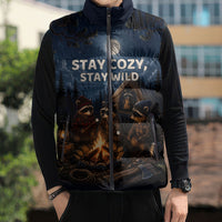 Raccoons Campfire Stay Cozy Stay Wild Sleeveless Puffer Jacket Starry Night Forest Wildlife