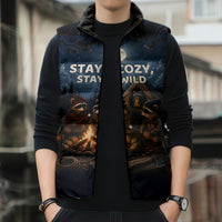 Raccoons Campfire Stay Cozy Stay Wild Sleeveless Puffer Jacket Starry Night Forest Wildlife