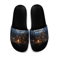 Raccoons Campfire Stay Cozy Stay Wild Slide Sandals Starry Night Forest Wildlife
