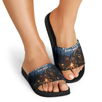 Raccoons Campfire Stay Cozy Stay Wild Slide Sandals Starry Night Forest Wildlife