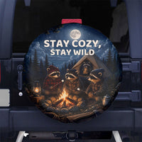 Raccoons Campfire Stay Cozy Stay Wild Spare Tire Cover Starry Night Forest Wildlife
