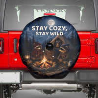 Raccoons Campfire Stay Cozy Stay Wild Spare Tire Cover Starry Night Forest Wildlife