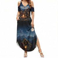 Raccoons Campfire Stay Cozy Stay Wild Summer Maxi Dress Starry Night Forest Wildlife