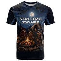 Raccoons Campfire Stay Cozy Stay Wild T Shirt Starry Night Forest Wildlife