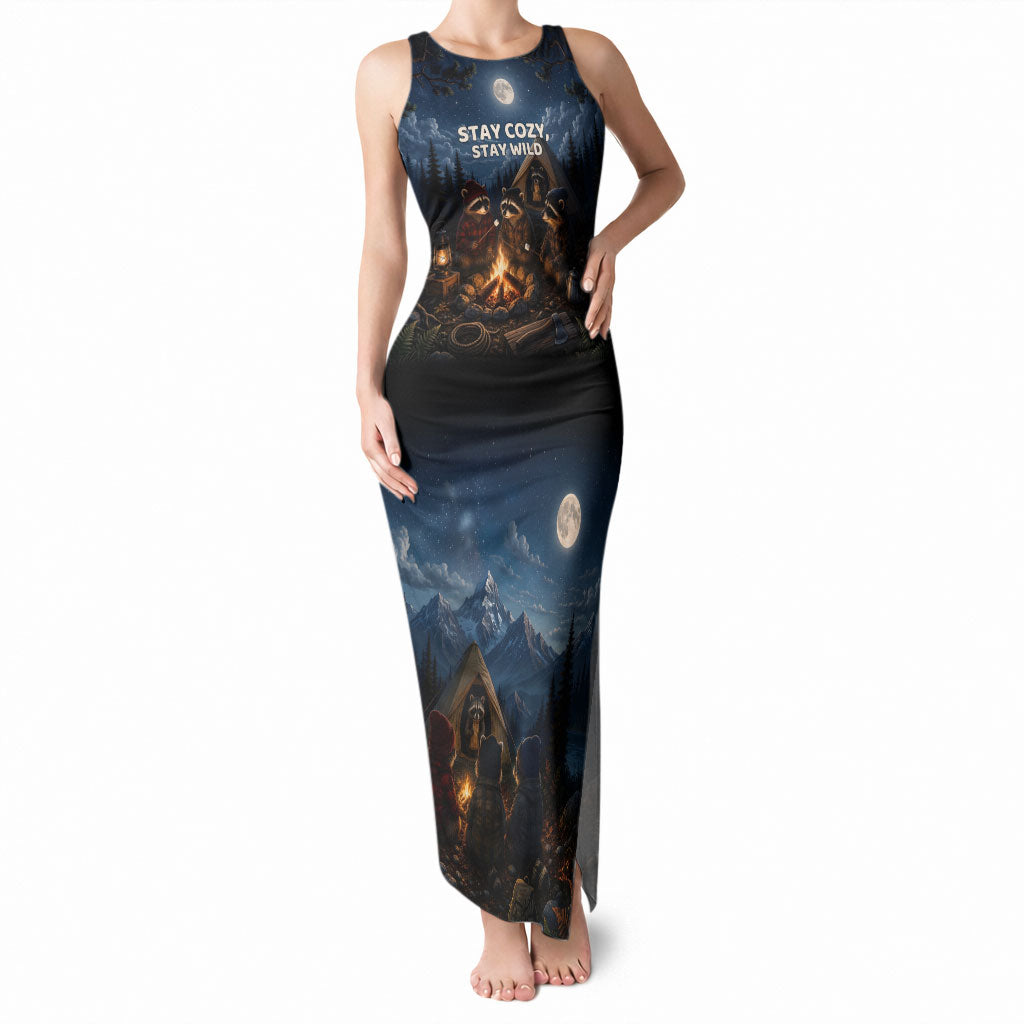Raccoons Campfire Stay Cozy Stay Wild Tank Maxi Dress Starry Night Forest Wildlife