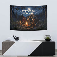 Raccoons Campfire Stay Cozy Stay Wild Tapestry Starry Night Forest Wildlife