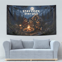 Raccoons Campfire Stay Cozy Stay Wild Tapestry Starry Night Forest Wildlife