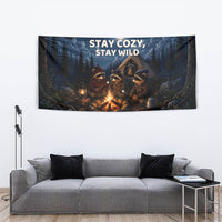 Raccoons Campfire Stay Cozy Stay Wild Tapestry Starry Night Forest Wildlife
