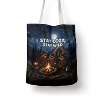 Raccoons Campfire Stay Cozy Stay Wild Tote Bag Starry Night Forest Wildlife