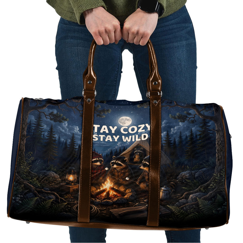 Raccoons Campfire Stay Cozy Stay Wild Travel Bag Starry Night Forest Wildlife