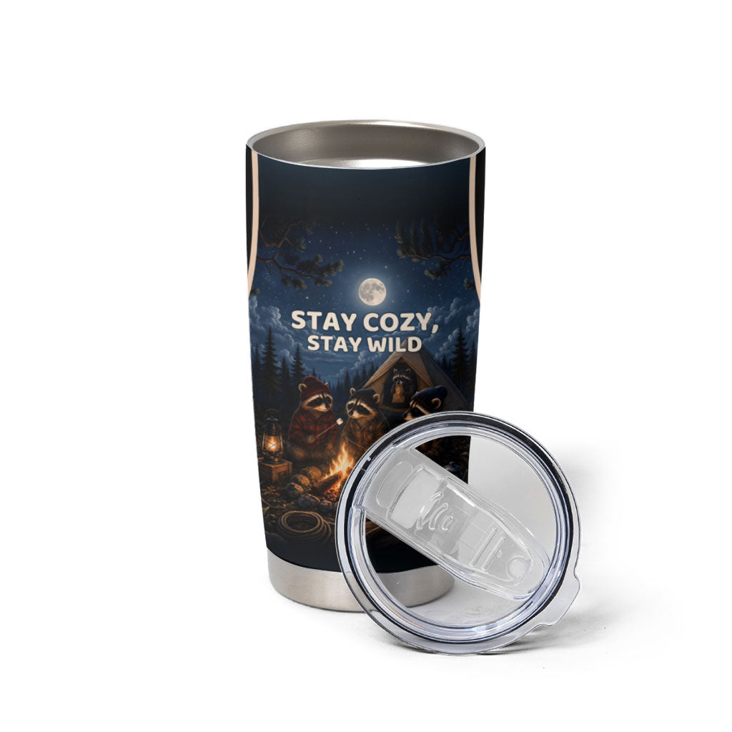 Raccoons Campfire Stay Cozy Stay Wild Tumbler Cup Starry Night Forest Wildlife