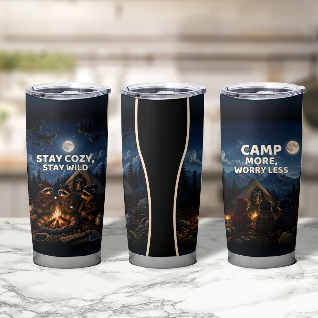Raccoons Campfire Stay Cozy Stay Wild Tumbler Cup Starry Night Forest Wildlife