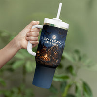 Raccoons Campfire Stay Cozy Stay Wild Tumbler With Handle Starry Night Forest Wildlife