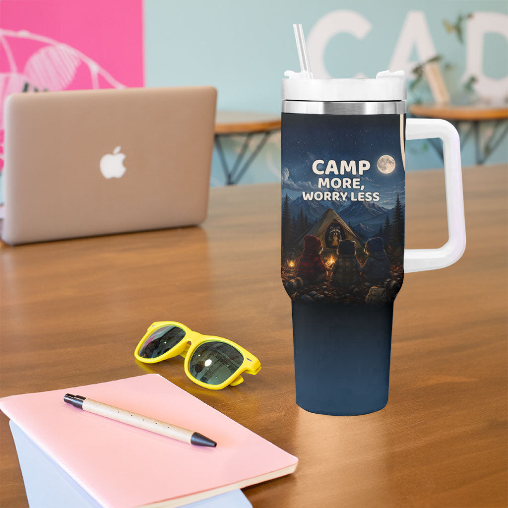 Raccoons Campfire Stay Cozy Stay Wild Tumbler With Handle Starry Night Forest Wildlife