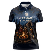 Raccoons Campfire Stay Cozy Stay Wild Women Polo Shirt Starry Night Forest Wildlife