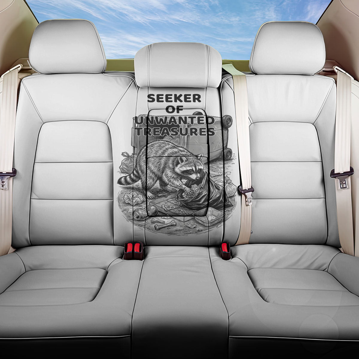 Raccoon I Am Not A Raccoon I Am A Trash Panda Back Car Seat Cover Funny Animal Meme Grayscale Sketch Illustration