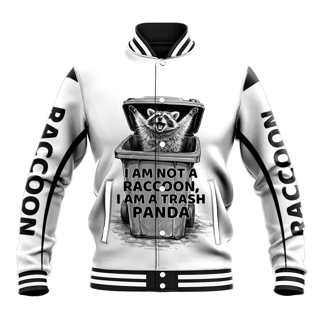 Raccoon I Am Not A Raccoon I Am A Trash Panda Baseball Jacket Funny Animal Meme Grayscale Sketch Illustration