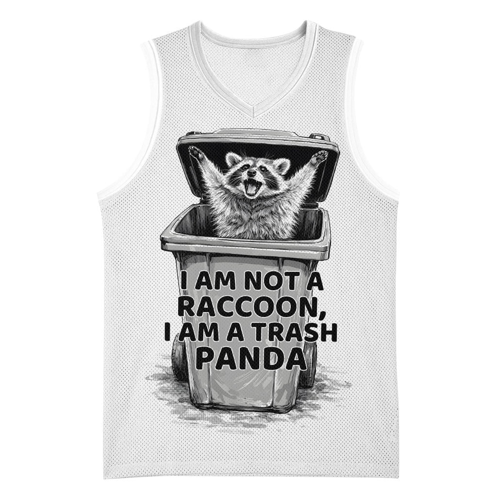 Raccoon I Am Not A Raccoon I Am A Trash Panda Basketball Jersey Funny Animal Meme Grayscale Sketch Illustration