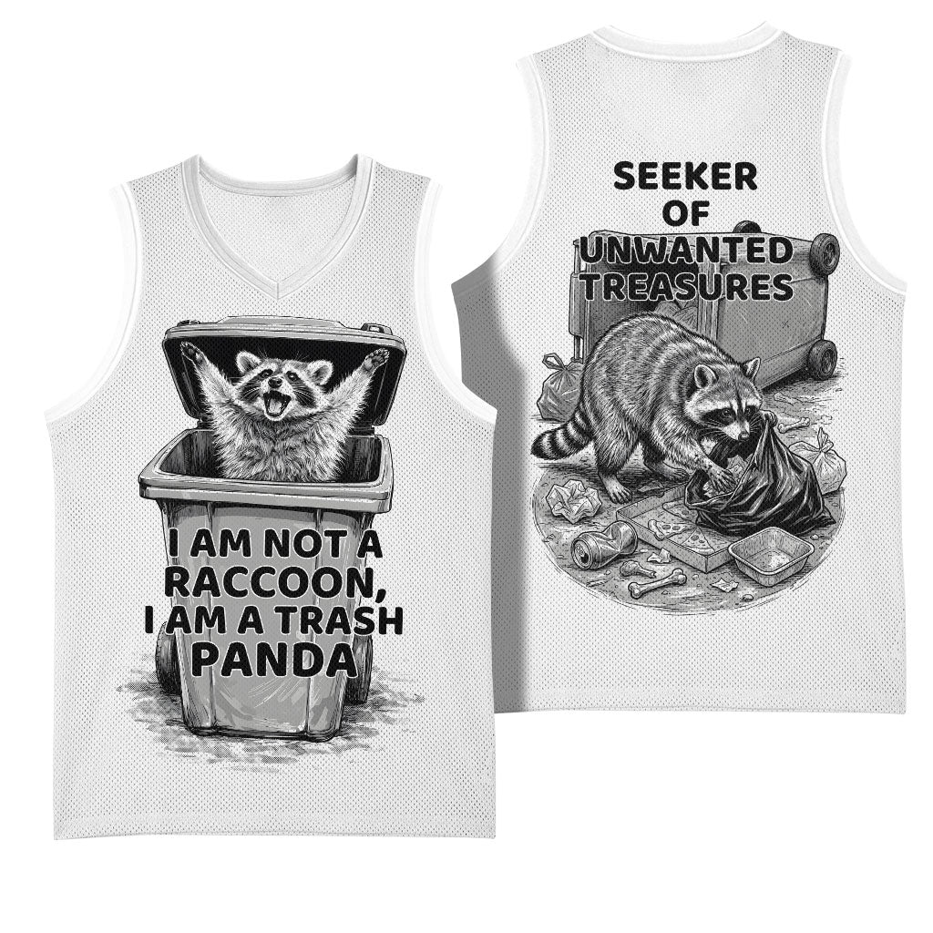 Raccoon I Am Not A Raccoon I Am A Trash Panda Basketball Jersey Funny Animal Meme Grayscale Sketch Illustration