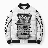Raccoon I Am Not A Raccoon I Am A Trash Panda Bomber Puffer Jacket Funny Animal Meme Grayscale Sketch Illustration
