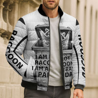 Raccoon I Am Not A Raccoon I Am A Trash Panda Bomber Puffer Jacket Funny Animal Meme Grayscale Sketch Illustration
