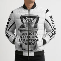 Raccoon I Am Not A Raccoon I Am A Trash Panda Bomber Puffer Jacket Funny Animal Meme Grayscale Sketch Illustration
