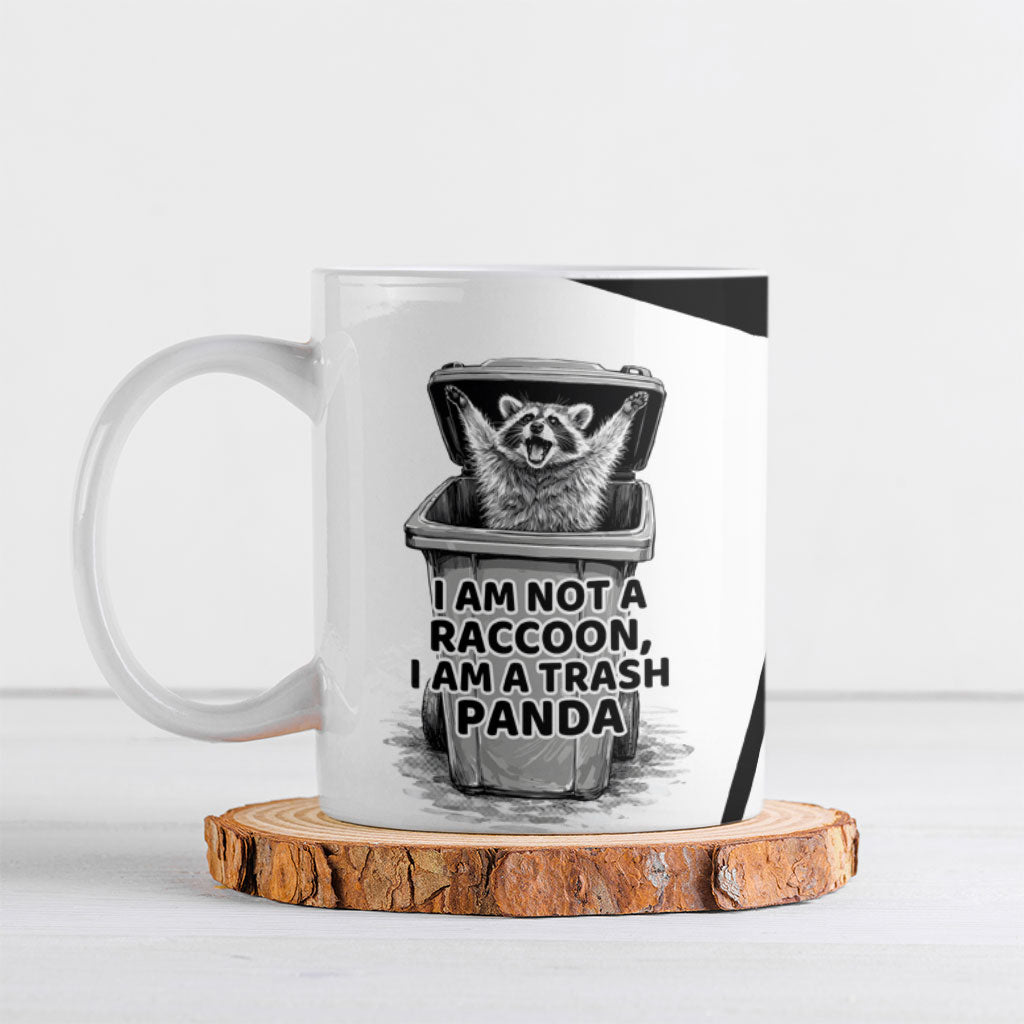Raccoon I Am Not A Raccoon I Am A Trash Panda Ceramic Mug Funny Animal Meme Grayscale Sketch Illustration