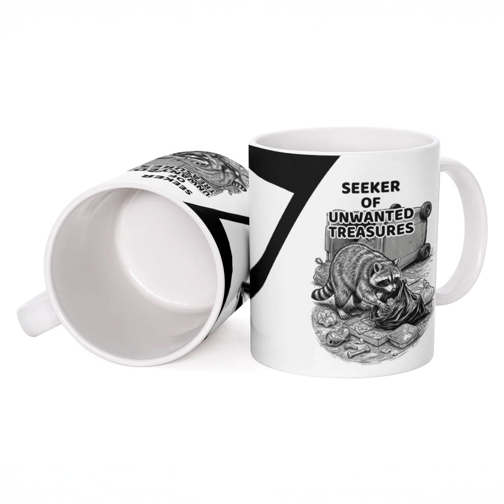 Raccoon I Am Not A Raccoon I Am A Trash Panda Ceramic Mug Funny Animal Meme Grayscale Sketch Illustration