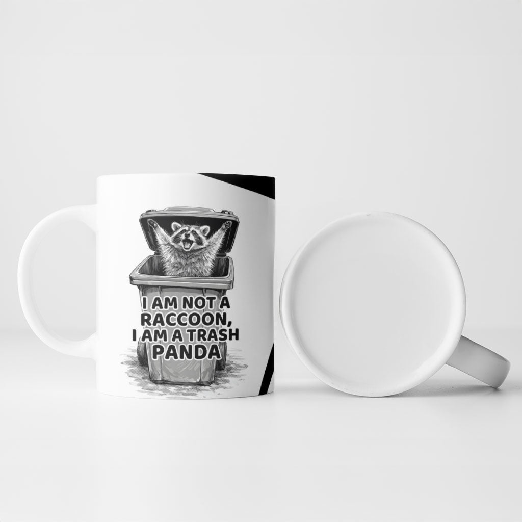 Raccoon I Am Not A Raccoon I Am A Trash Panda Ceramic Mug Funny Animal Meme Grayscale Sketch Illustration