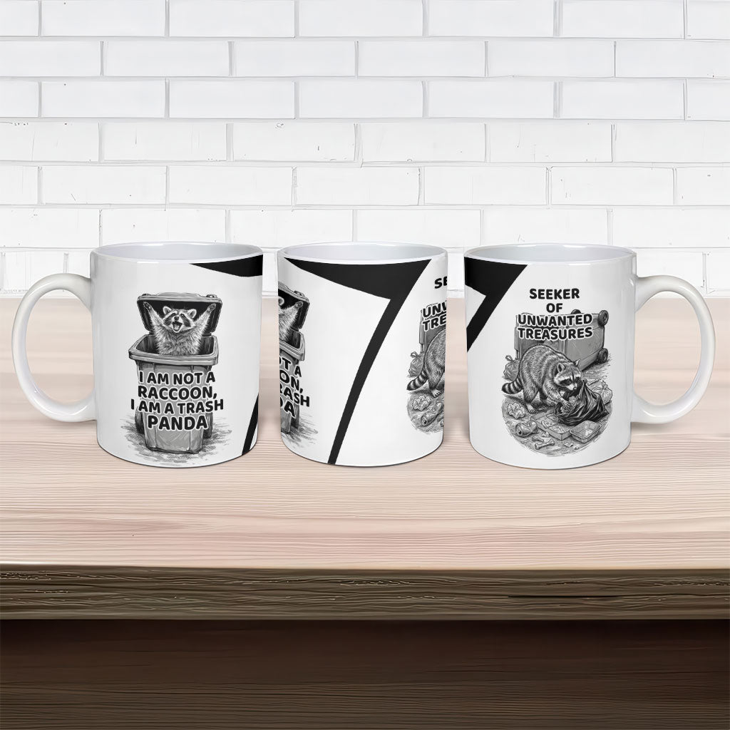 Raccoon I Am Not A Raccoon I Am A Trash Panda Ceramic Mug Funny Animal Meme Grayscale Sketch Illustration
