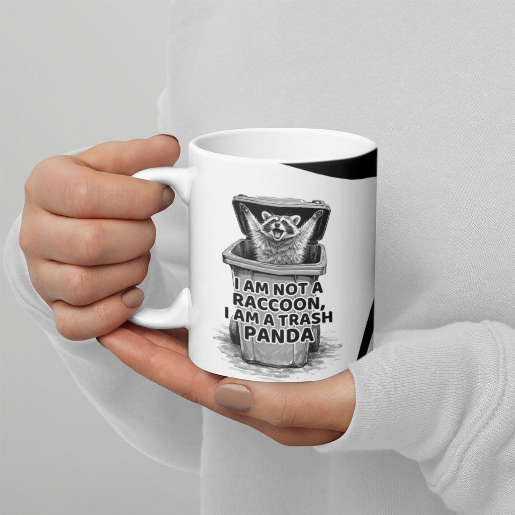 Raccoon I Am Not A Raccoon I Am A Trash Panda Ceramic Mug Funny Animal Meme Grayscale Sketch Illustration