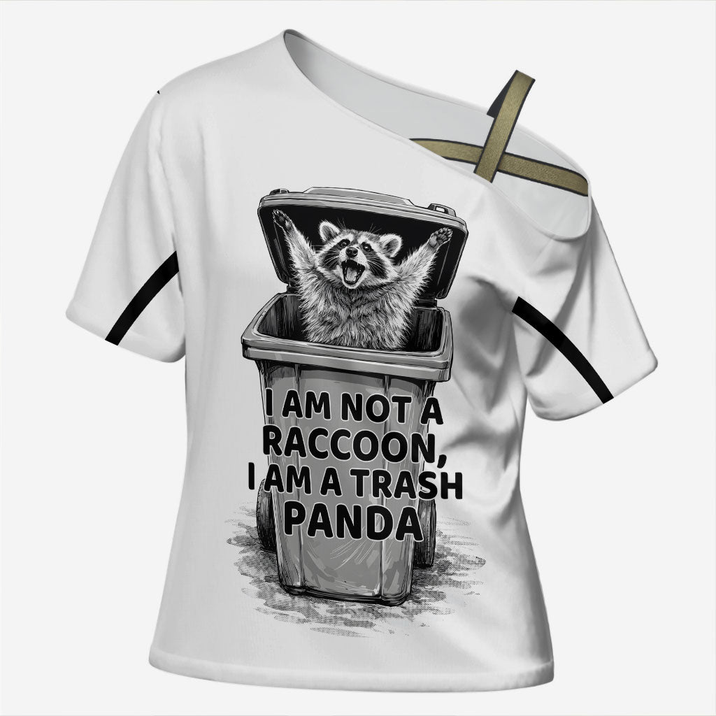 Raccoon I Am Not A Raccoon I Am A Trash Panda Cross Shoulder Shirt Funny Animal Meme Grayscale Sketch Illustration