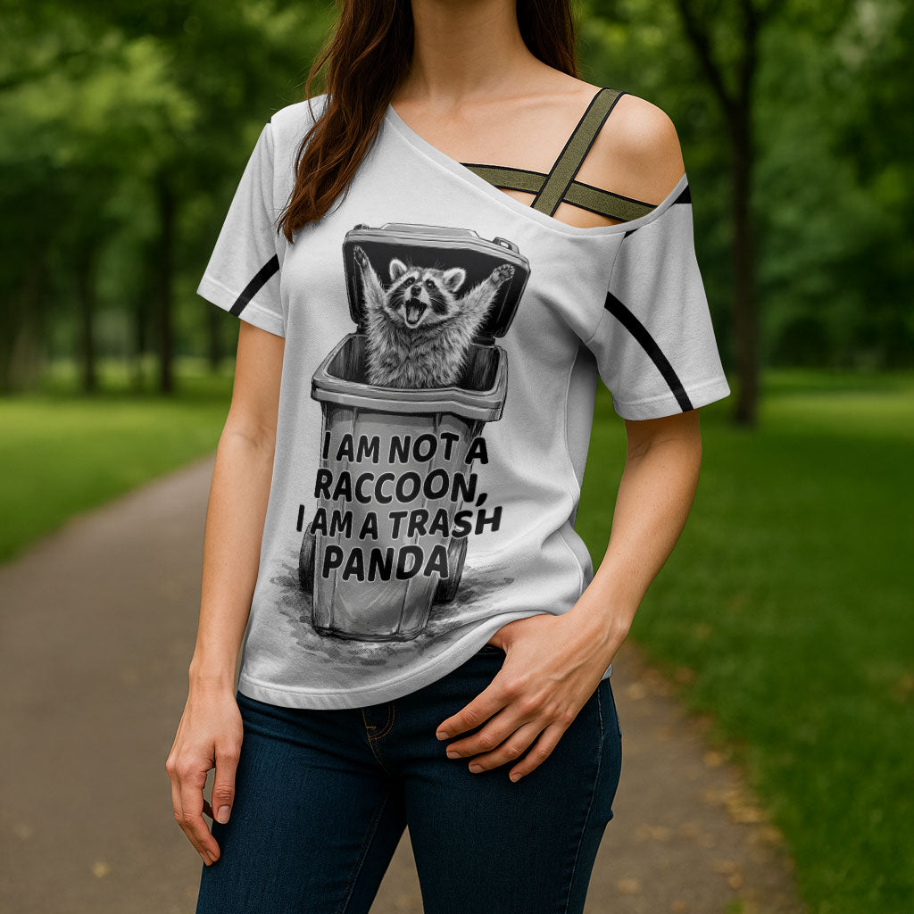 Raccoon I Am Not A Raccoon I Am A Trash Panda Cross Shoulder Shirt Funny Animal Meme Grayscale Sketch Illustration