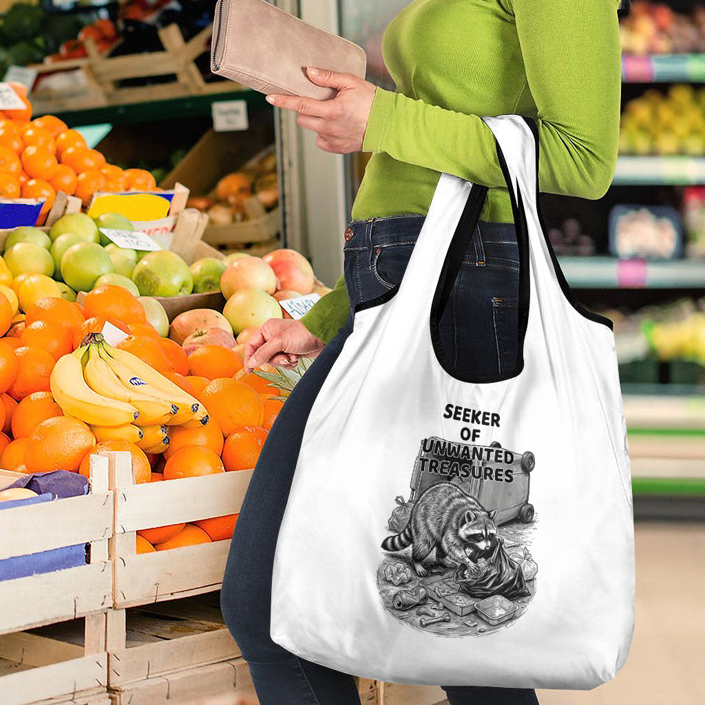 Raccoon I Am Not A Raccoon I Am A Trash Panda Grocery Bag Funny Animal Meme Grayscale Sketch Illustration