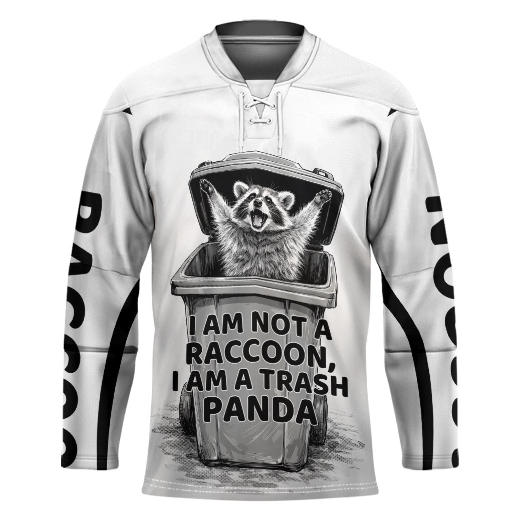 Raccoon I Am Not A Raccoon I Am A Trash Panda Hockey Jersey Funny Animal Meme Grayscale Sketch Illustration