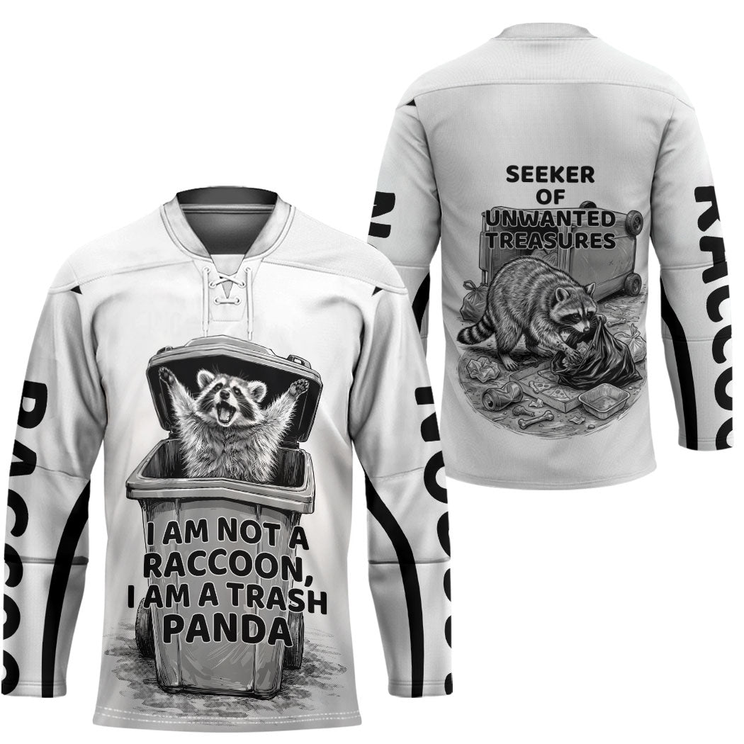 Raccoon I Am Not A Raccoon I Am A Trash Panda Hockey Jersey Funny Animal Meme Grayscale Sketch Illustration