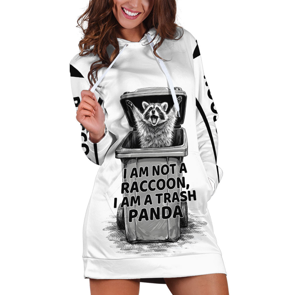 Raccoon I Am Not A Raccoon I Am A Trash Panda Hoodie Dress Funny Animal Meme Grayscale Sketch Illustration