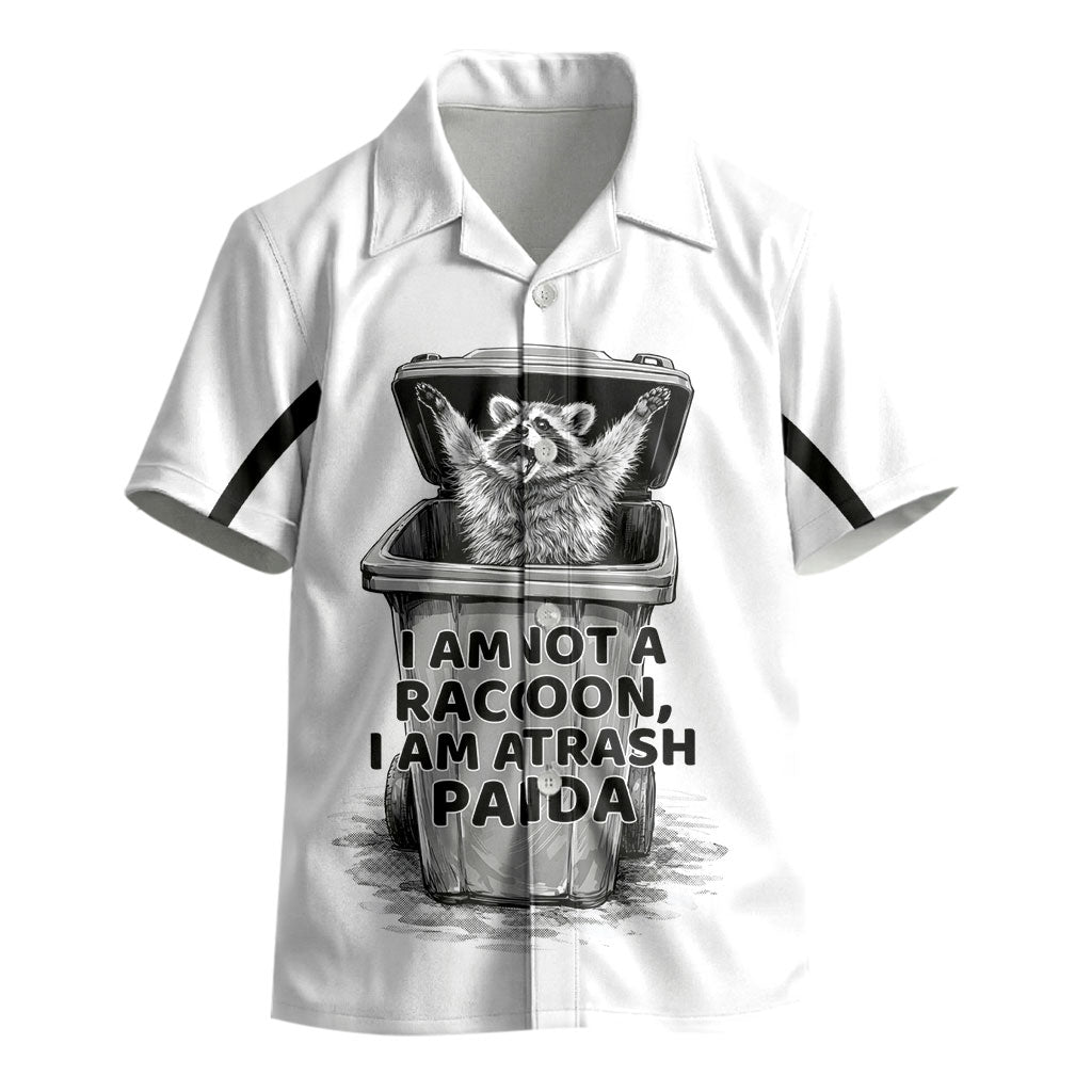 Raccoon I Am Not A Raccoon I Am A Trash Panda Kid Hawaiian Shirt Funny Animal Meme Grayscale Sketch Illustration