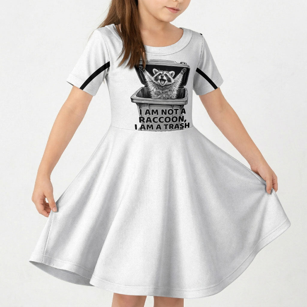 Raccoon I Am Not A Raccoon I Am A Trash Panda Kid Short Sleeve Dress Funny Animal Meme Grayscale Sketch Illustration