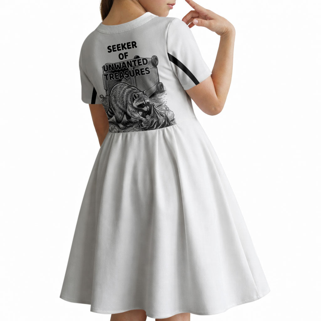 Raccoon I Am Not A Raccoon I Am A Trash Panda Kid Short Sleeve Dress Funny Animal Meme Grayscale Sketch Illustration